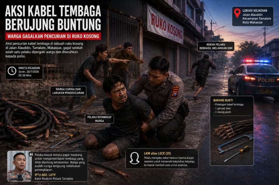 Aksi Kabel Tembaga Berujung Buntung, Warga Tamalate Gagalkan Pencurian di Ruko Kosong